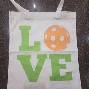 Love Tote Bag with Green and Orange Design Canvas Pickleball Tote NWT